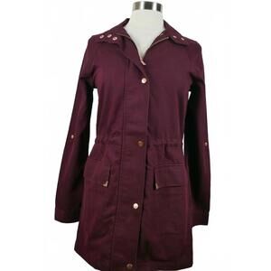 NEW And ea wy Womens Full Zip Solid Maroon Longer Length Coat Jacket Size XS